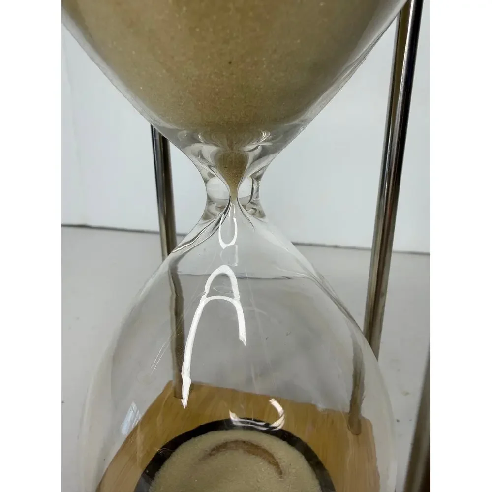 Bamboo Wood & Stainless Steel Pillar Glass Hourglass Sand Timer Desk Decor